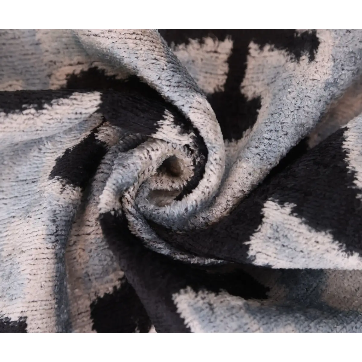 Light Blue Black Silk Velvet Pillow – 20x20 Handmade Ikat Throw Cushion - Canvello