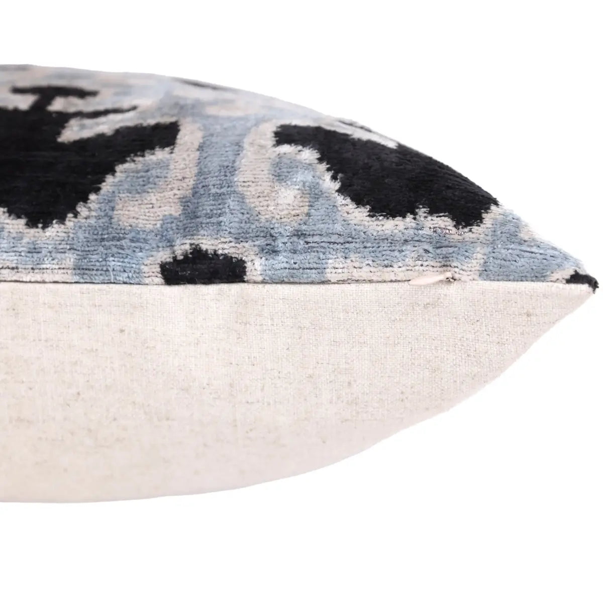 Light Blue Black Silk Velvet Pillow – 20x20 Handmade Ikat Throw Cushion - Canvello