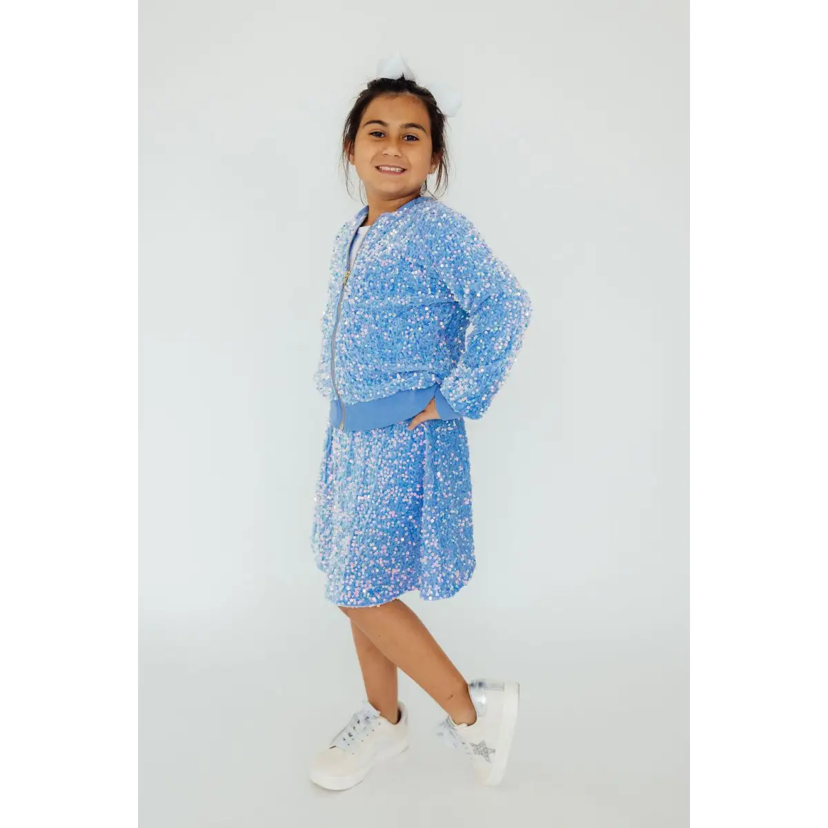 Light Blue Velvet Sequin Twirl Skirt with Shorts - Mila & Rose ®