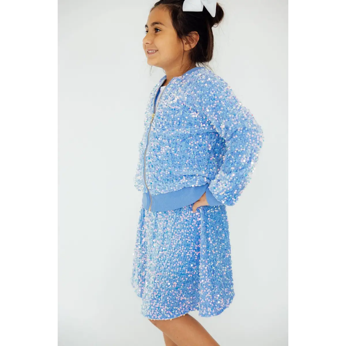 Light Blue Velvet Sequin Twirl Skirt with Shorts - Mila & Rose ®