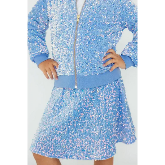 Light Blue Velvet Sequin Twirl Skirt with Shorts - Mila & Rose ®