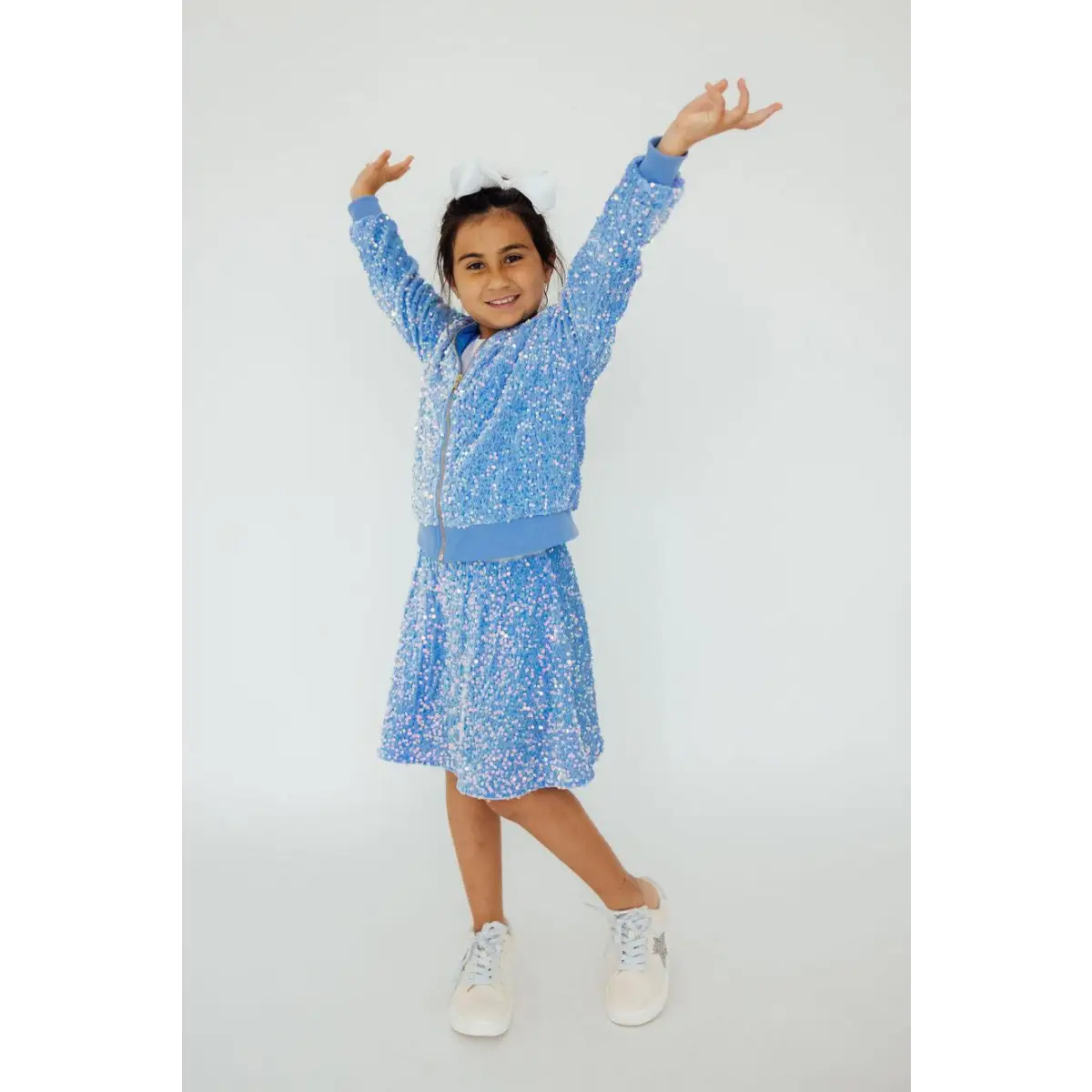 Light Blue Velvet Sequin Twirl Skirt with Shorts - Mila & Rose ®