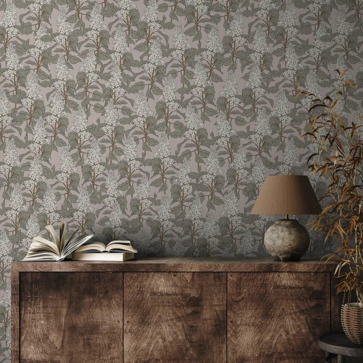 Lilac Wallpaper - Lilac Flower Line Drawings - by Brittany Polatis Design - Loomwell Home Goods