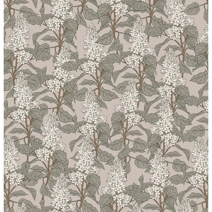 Lilac Wallpaper - Lilac Flower Line Drawings - by Brittany Polatis Design - Sample 1 foot by 1 foot / Beige - Loomwell