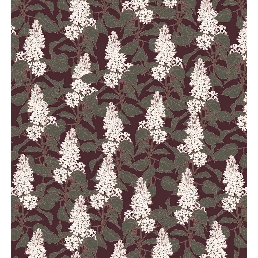 Lilac Wallpaper - Lilac Flower Line Drawings - by Brittany Polatis Design - Sample 1 foot by 1 foot / Burgundy