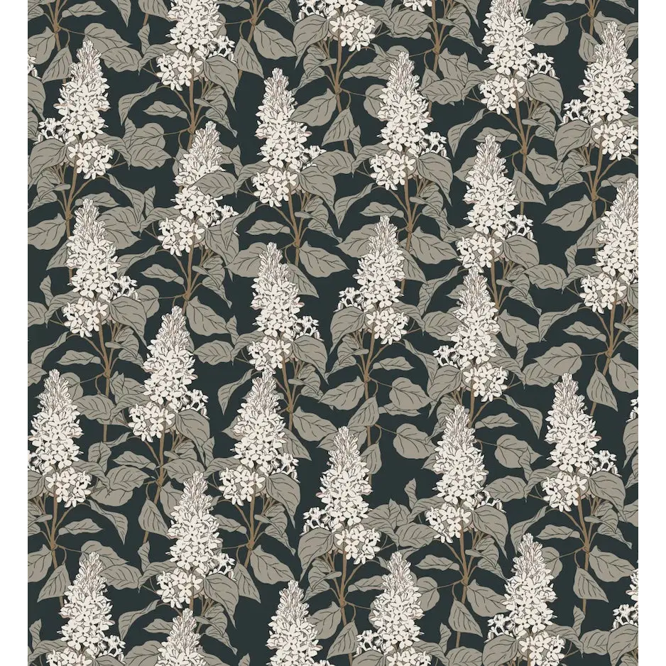 Lilac Wallpaper - Lilac Flower Line Drawings - by Brittany Polatis Design - Sample 1 foot by 1 foot / Dark Blue