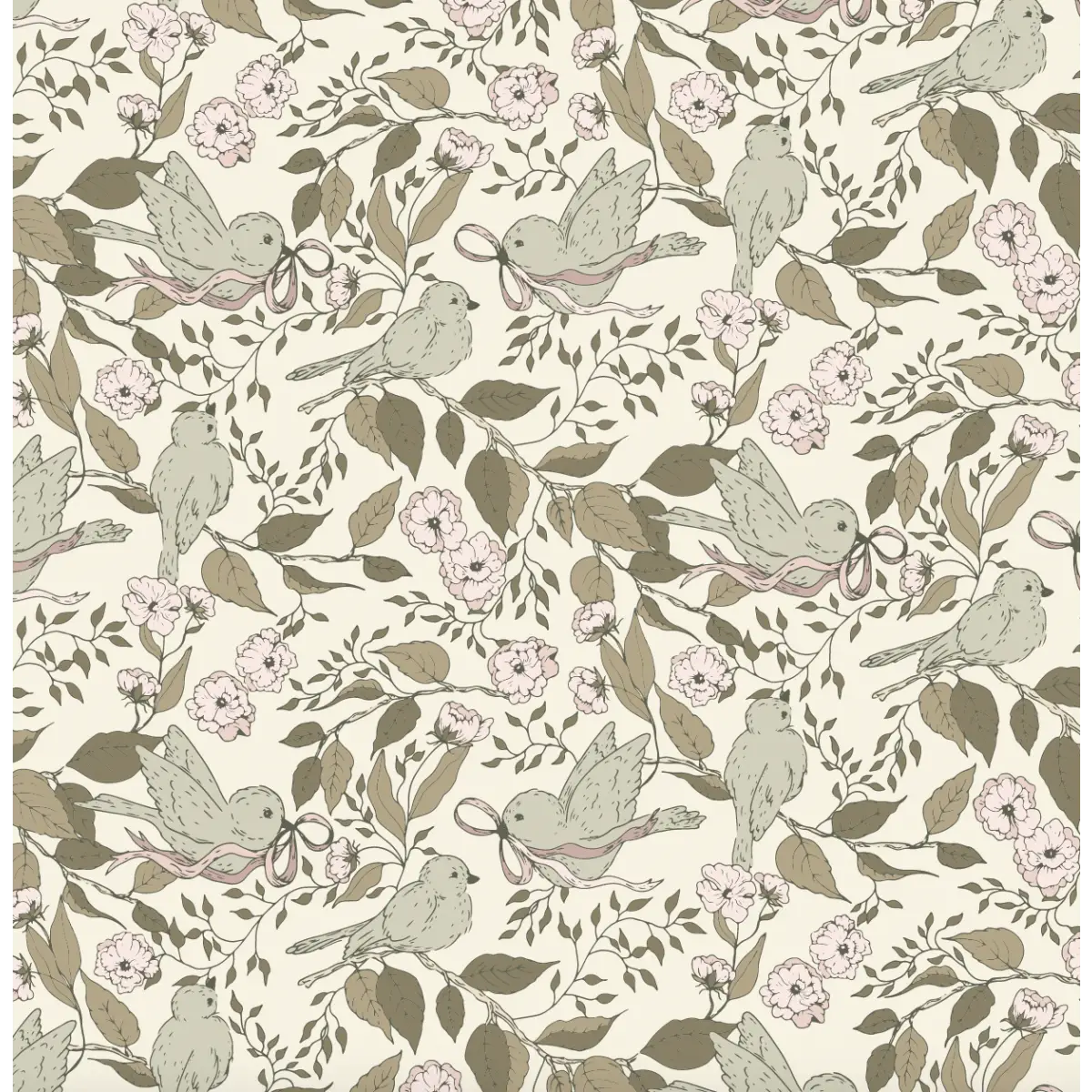 Lilla Wallpaper - Birds and Blooms - by Ali Anni - Sample 1 foot by 1 foot / Cream - Loomwell Home Goods