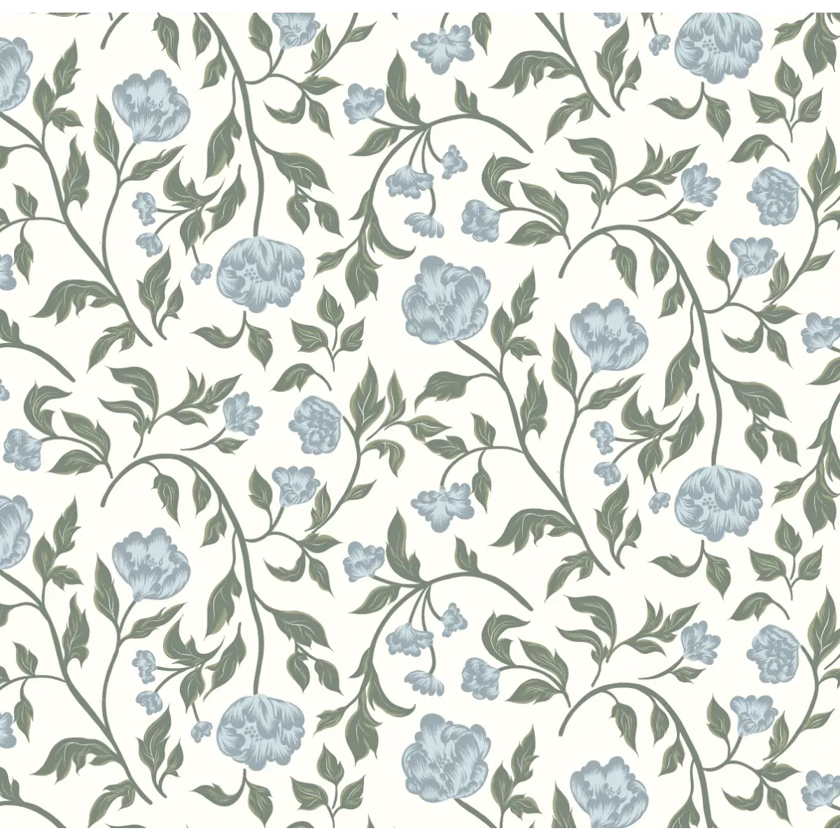 Lillian Wallpaper - Traditional Floral - by Ali Anni - Sample 1 foot by 1 foot / Blue - Loomwell Home Goods