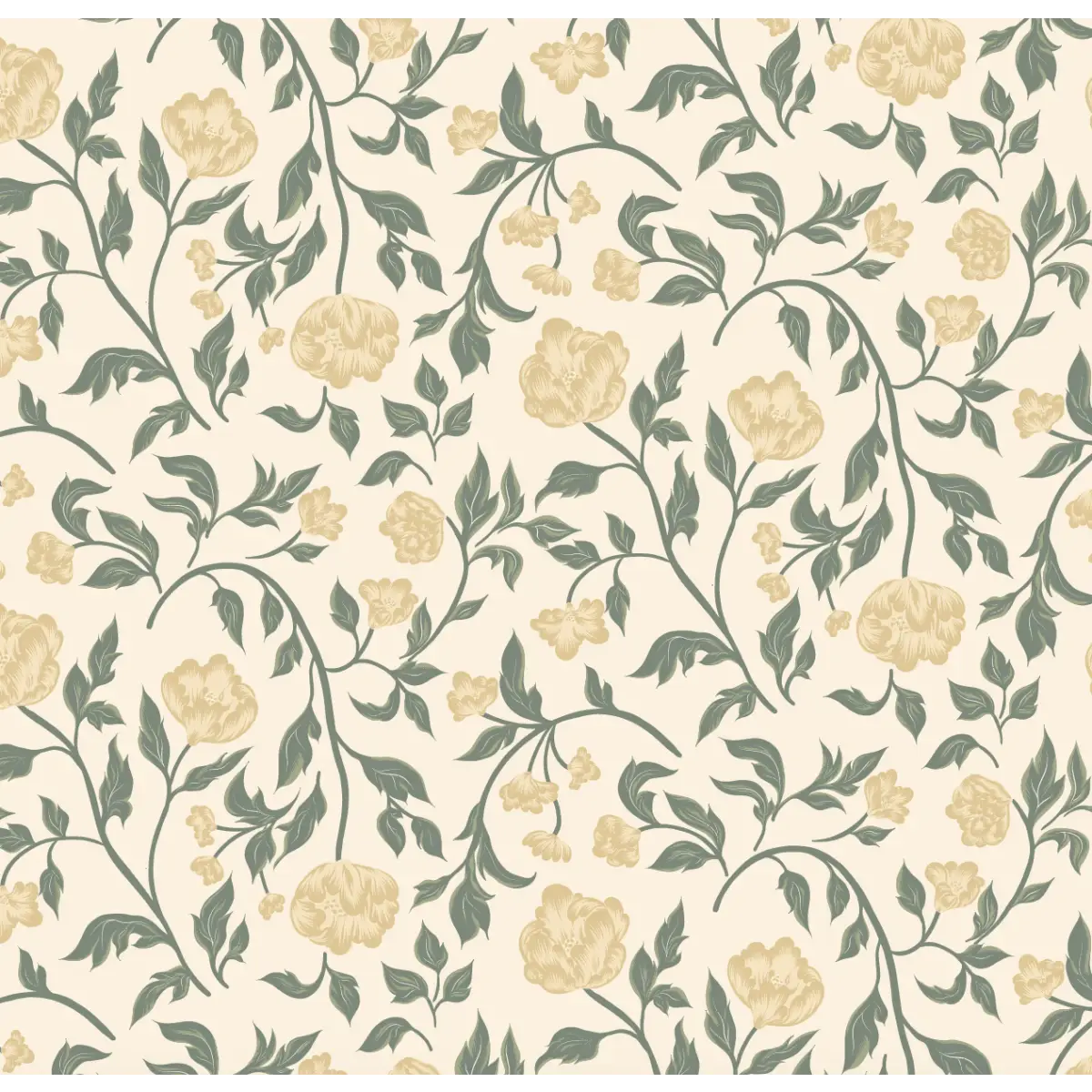 Lillian Wallpaper - Traditional Floral - by Ali Anni - Sample 1 foot by 1 foot / Yellow - Loomwell Home Goods