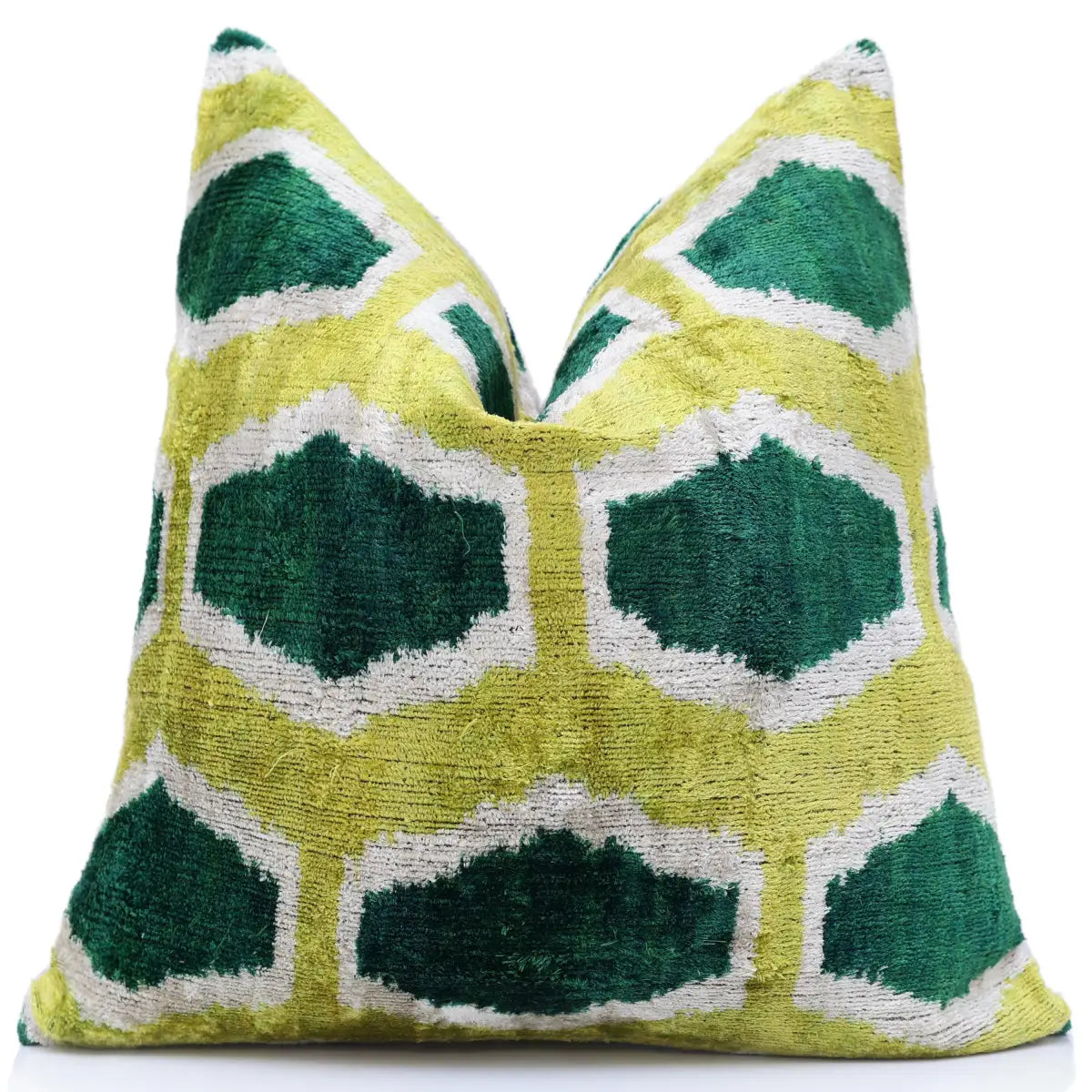 Lime & Emerald Honeycomb Silk Velvet Pillow - 20’’ x 20’’ - Canvello