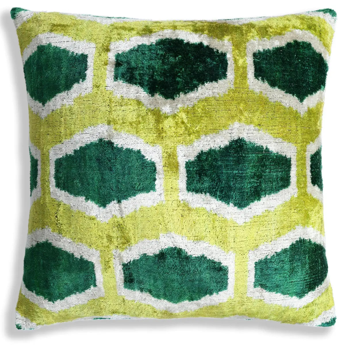 Lime & Emerald Honeycomb Silk Velvet Pillow - 20’’ x 20’’ - Canvello