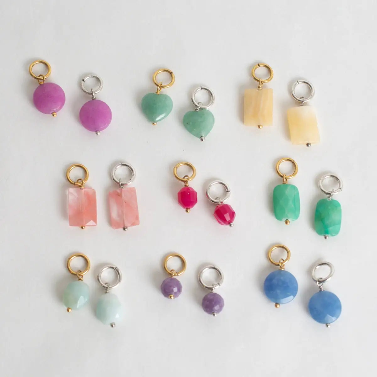 Natural Stone Charm for Bracelet or Necklace - Pink Magenta Green Blue - Bel Kai