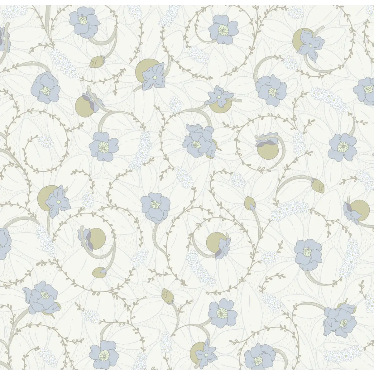 Linnea Wallpaper - Swirling Flowers - by Grateful Artsy Soul - Sample 1 foot by 1 foot / Blue - Loomwell Home Goods