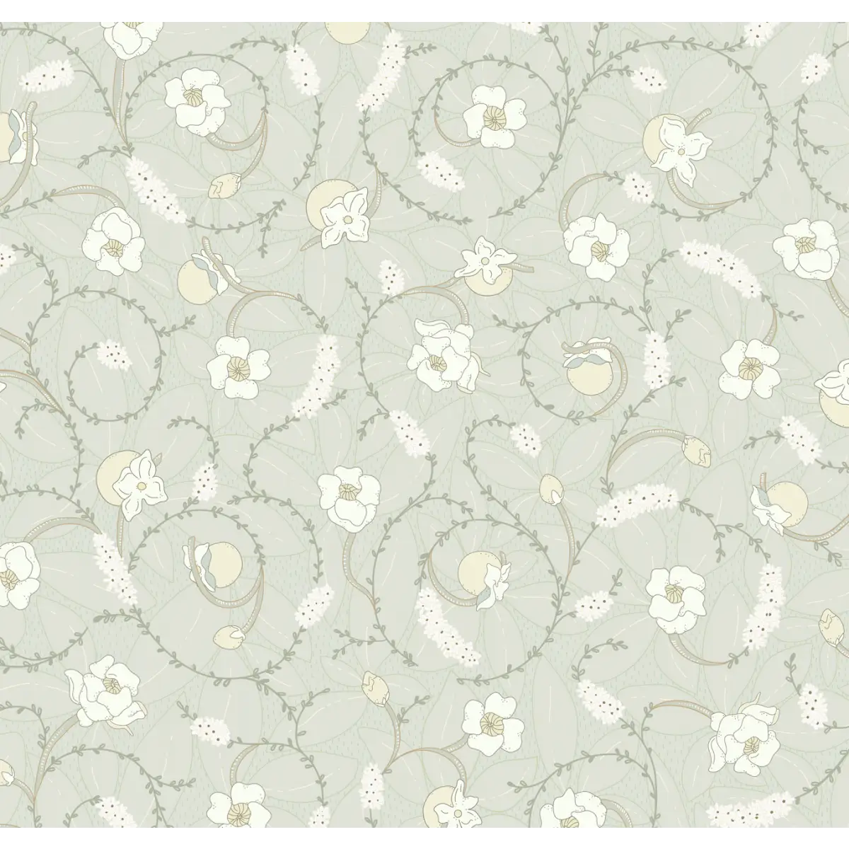Linnea Wallpaper - Swirling Flowers - by Grateful Artsy Soul - Sample 1 foot by 1 foot / Sage - Loomwell Home Goods