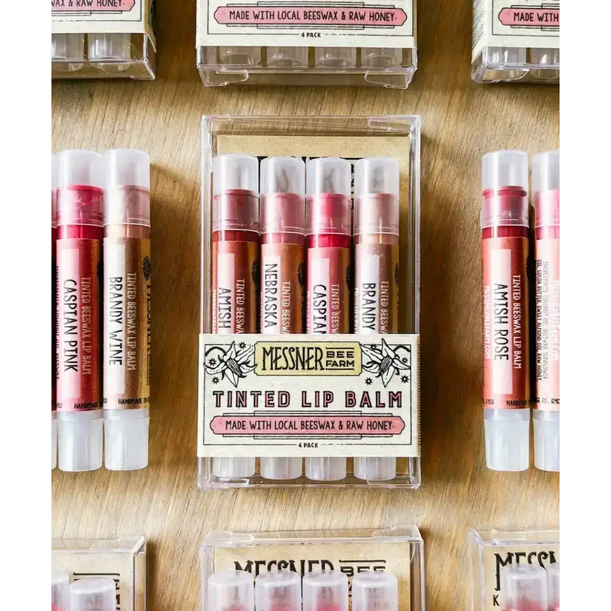 Lip Tint Balm Set - Raw Honey & Beeswax - Pack of 4 - Messner Bee Farm