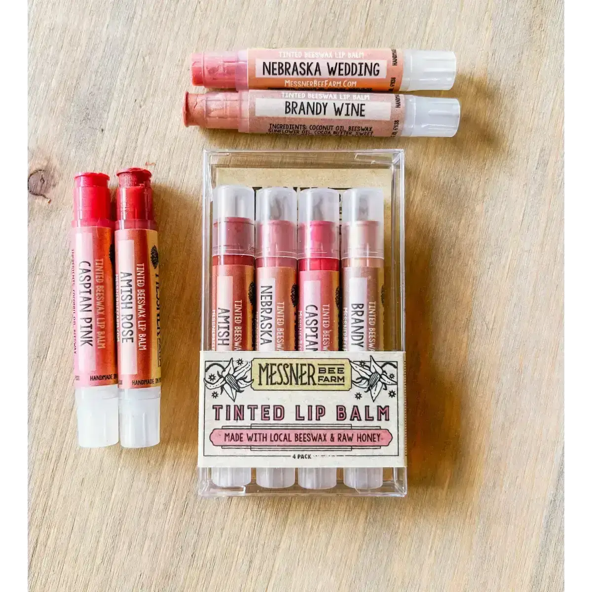 Lip Tint Balm Set - Raw Honey & Beeswax - Pack of 4 - Messner Bee Farm