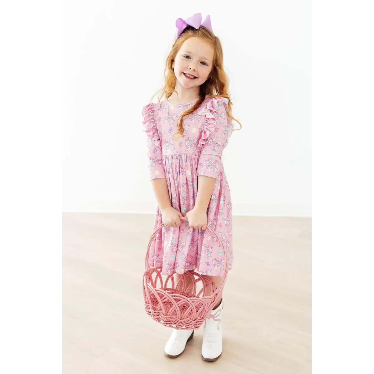 Ruffle Twirl Dress - Little Bow Peeps - Pink Bows - Mila & Rose ®