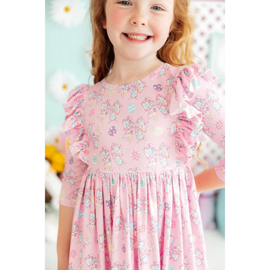 Ruffle Twirl Dress - Little Bow Peeps - Pink Bows - Mila & Rose ®