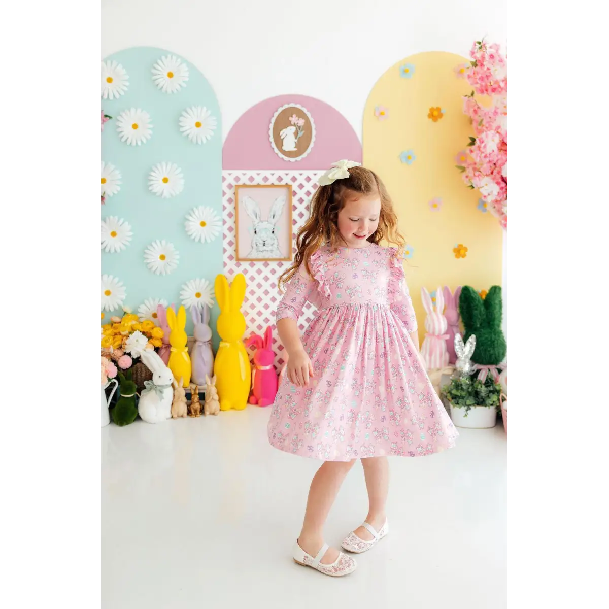 Ruffle Twirl Dress - Little Bow Peeps - Pink Bows - Mila & Rose ®