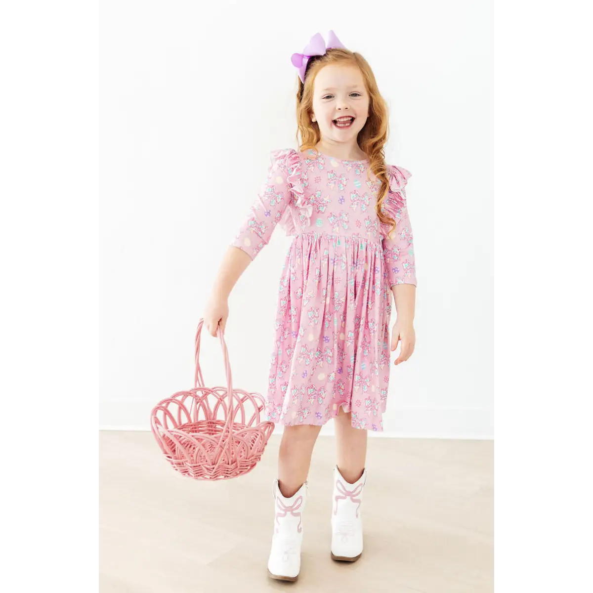 Ruffle Twirl Dress - Little Bow Peeps - Pink Bows - Mila & Rose ®