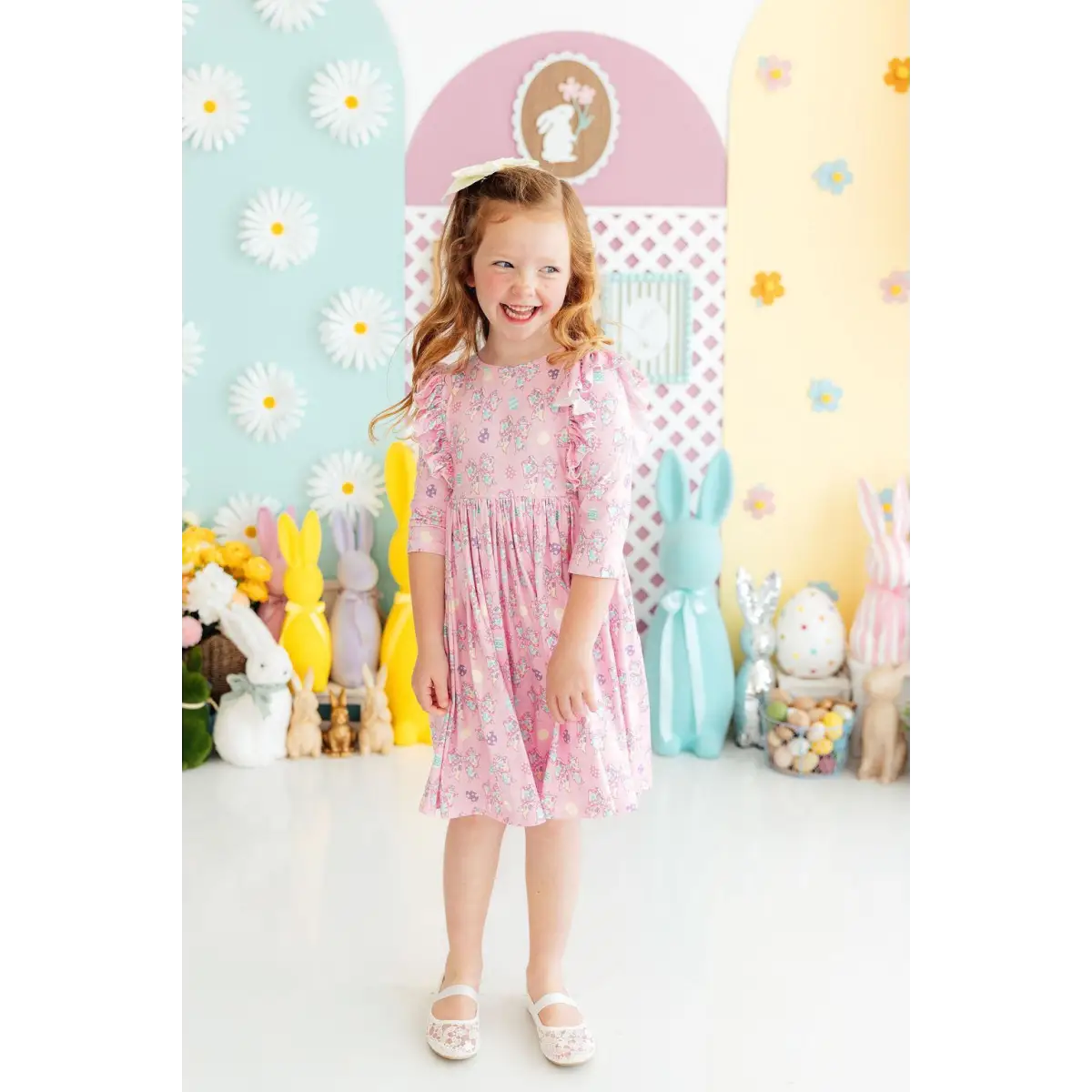 Ruffle Twirl Dress - Little Bow Peeps - Pink Bows - Mila & Rose ®