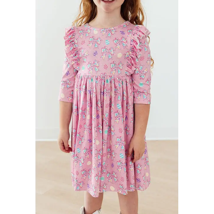 Ruffle Twirl Dress - Little Bow Peeps - Pink Bows - Mila & Rose ®