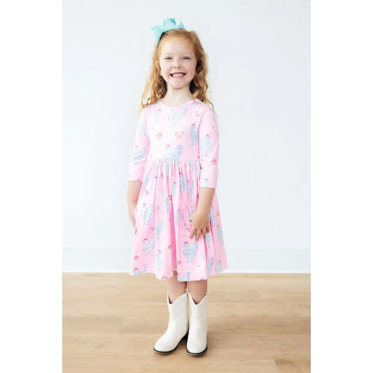 Little Miss Chickie 3/4 Sleeve Pocket Twirl Dress - Mila & Rose ®