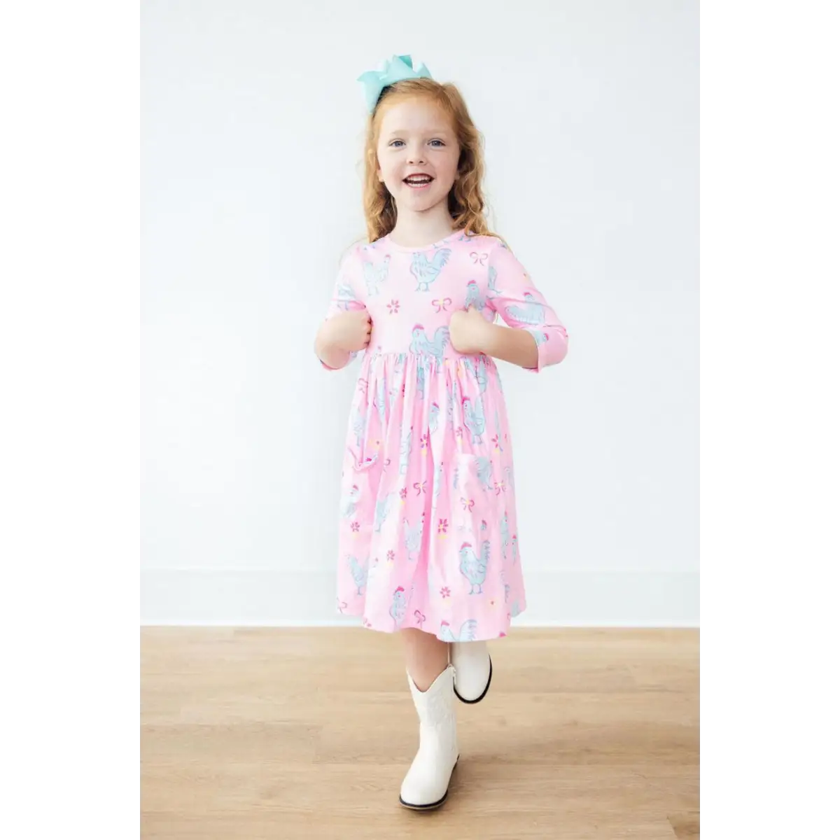 Little Miss Chickie 3/4 Sleeve Pocket Twirl Dress - Mila & Rose ®