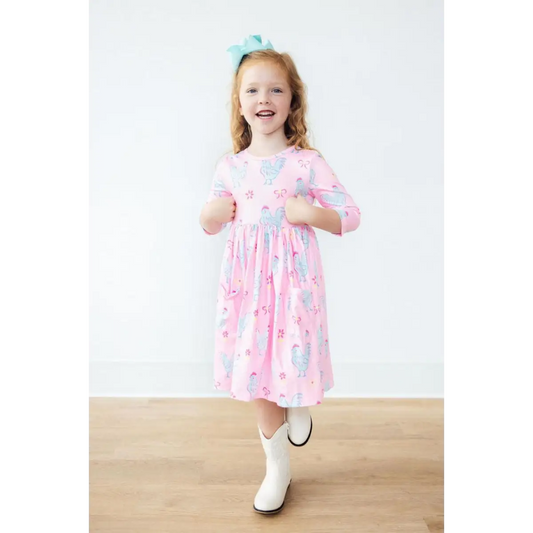 Little Miss Chickie 3/4 Sleeve Pocket Twirl Dress - Mila & Rose ®