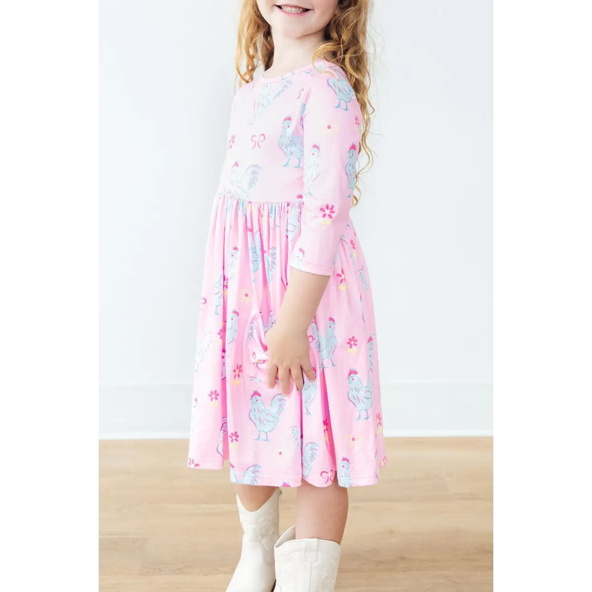 Little Miss Chickie 3/4 Sleeve Pocket Twirl Dress - Mila & Rose ®