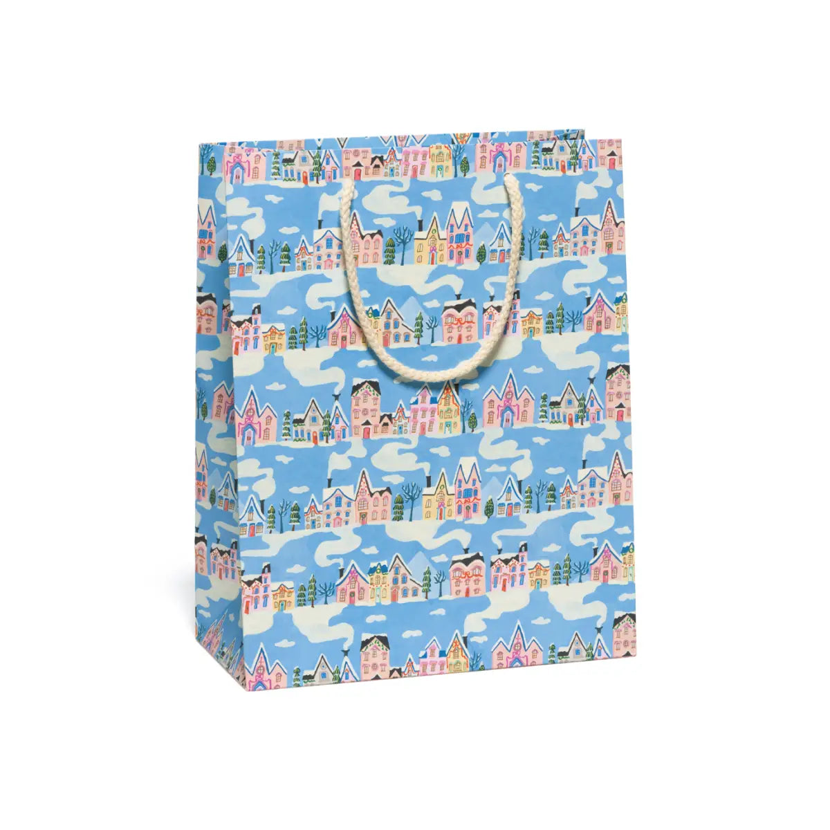 Holiday Gift Bag - Little Pink Houses - Large - Red Cap Cards