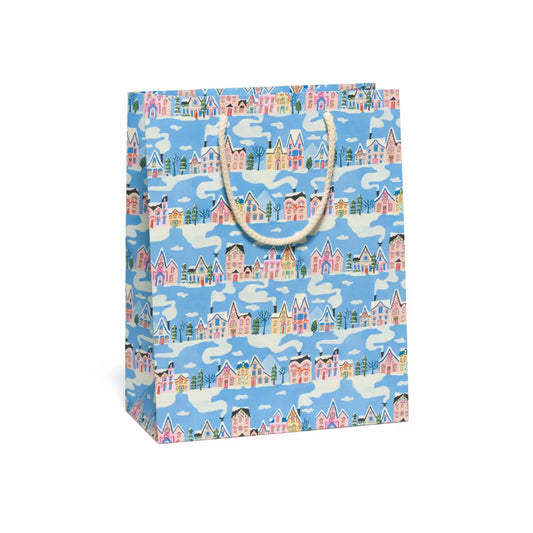 Holiday Gift Bag - Little Pink Houses - Large - Red Cap Cards
