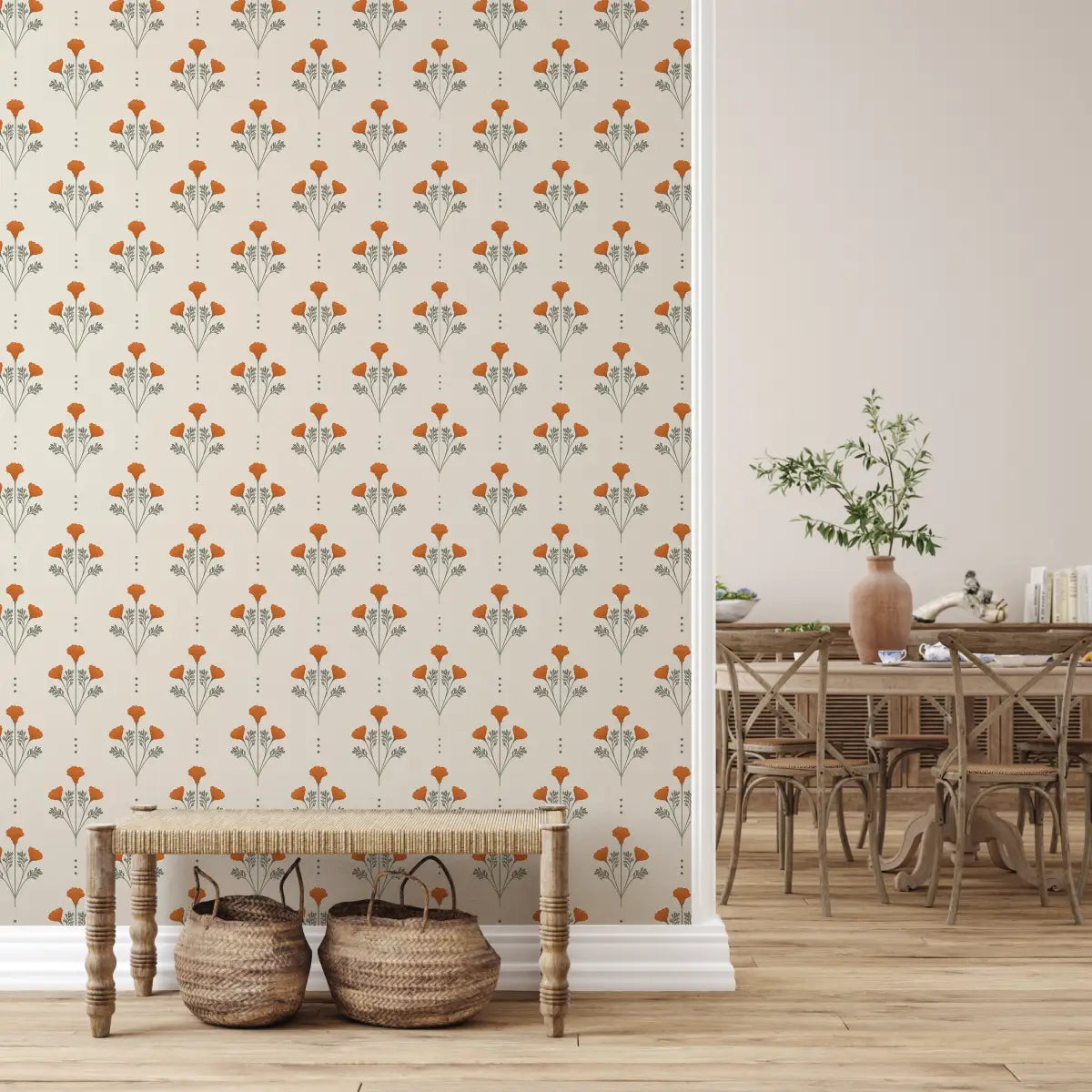 Liv Wallpaper - Floral Block Print - by Kourtni Gunn - Loomwell Home Goods