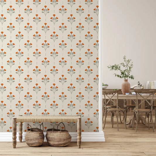 Liv Wallpaper - Floral Block Print - by Kourtni Gunn - Loomwell Home Goods