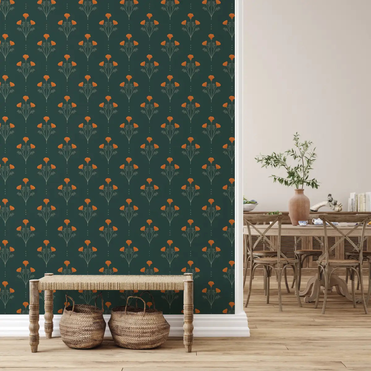 Liv Wallpaper - Floral Block Print - by Kourtni Gunn - Loomwell Home Goods