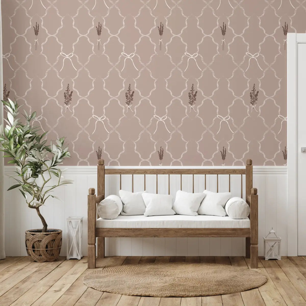 Livingston Wallpaper - Lavender and Bows - by Rusky Rose by Amy - Loomwell Home Goods