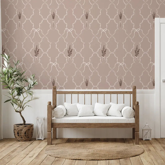 Livingston Wallpaper - Lavender and Bows - by Rusky Rose by Amy - Loomwell Home Goods