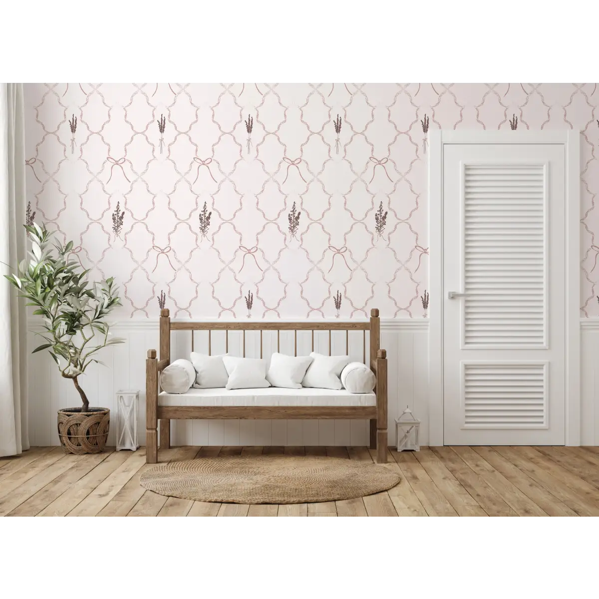 Livingston Wallpaper - Lavender and Bows - by Rusky Rose by Amy - Loomwell Home Goods