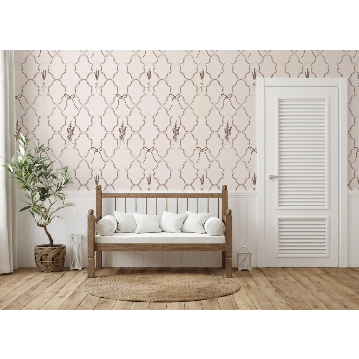 Livingston Wallpaper - Lavender and Bows - by Rusky Rose by Amy - Loomwell Home Goods