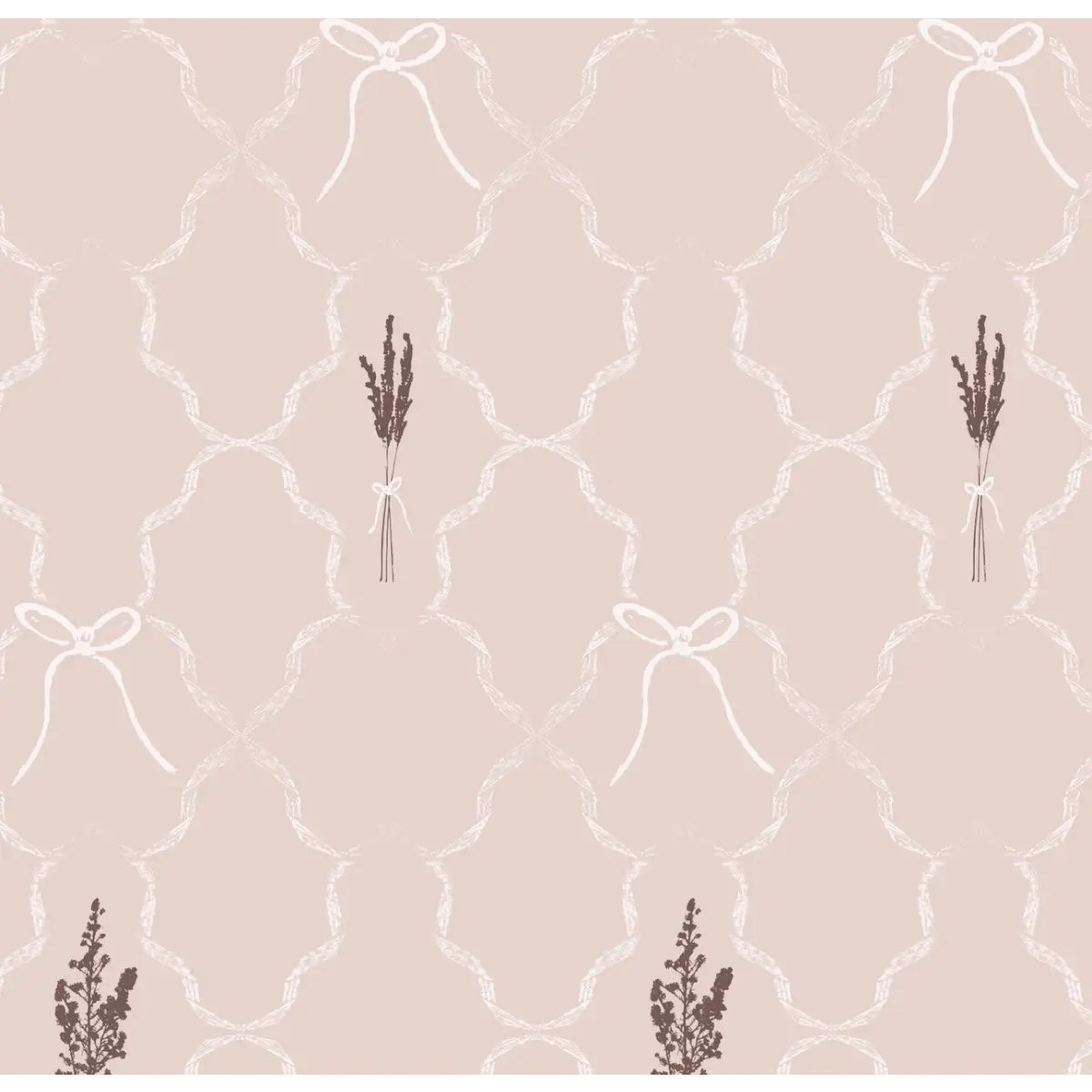 Livingston Wallpaper - Lavender and Bows - by Rusky Rose by Amy - Sample 1 foot by 1 foot / Blush - Loomwell Home Goods