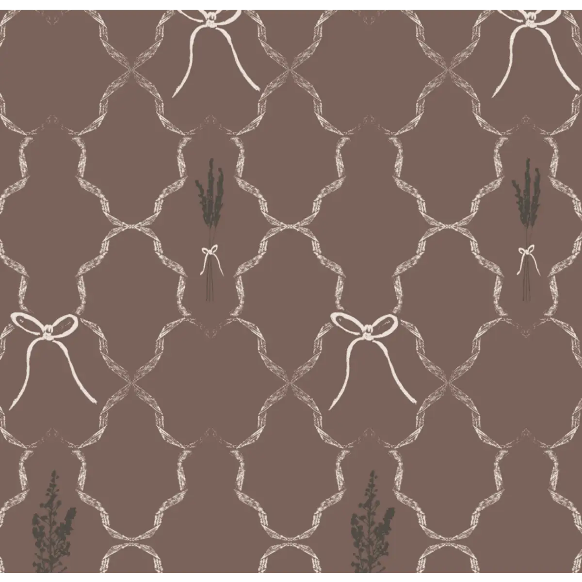 Livingston Wallpaper - Lavender and Bows - by Rusky Rose by Amy - Sample 1 foot by 1 foot / Brown - Loomwell Home Goods