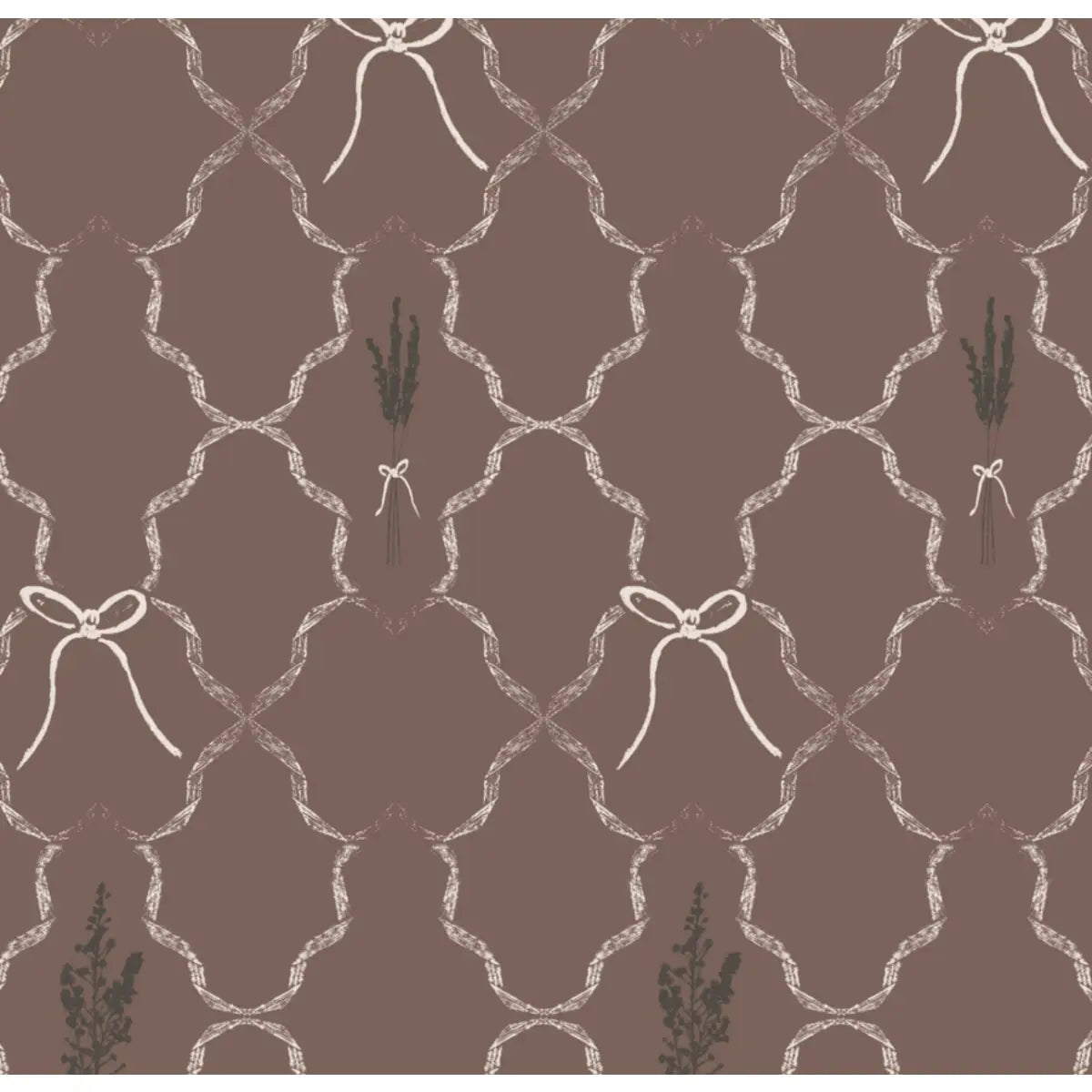 Livingston Wallpaper - Lavender and Bows - by Rusky Rose by Amy - Sample 1 foot by 1 foot / Brown - Loomwell Home Goods
