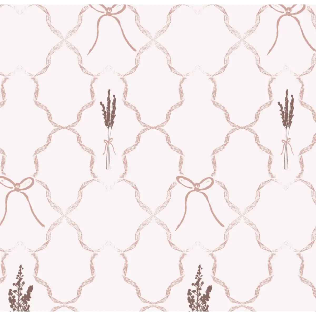 Livingston Wallpaper - Lavender and Bows - by Rusky Rose by Amy - Sample 1 foot by 1 foot / Cream and Blush - Loomwell