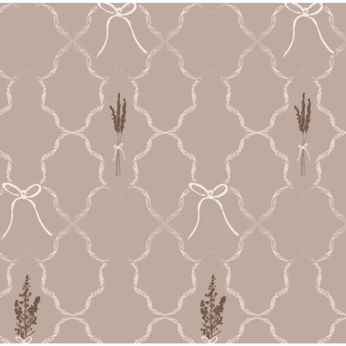 Livingston Wallpaper - Lavender and Bows - by Rusky Rose by Amy - Sample 1 foot by 1 foot / Neutral - Loomwell Home
