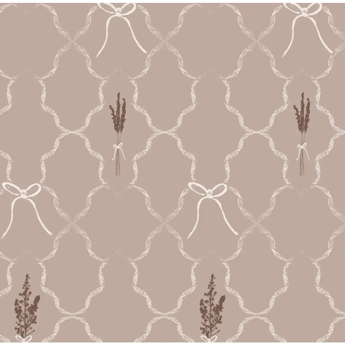 Livingston Wallpaper - Lavender and Bows - by Rusky Rose by Amy - Sample 1 foot by 1 foot / Neutral - Loomwell Home