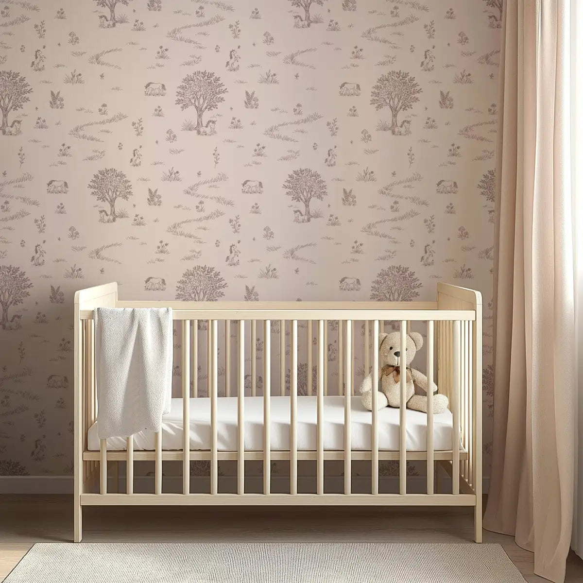 Locke Wallpaper - Unicorn Fields Line Drawing for Kids - by The Feral Flower - Loomwell Home Goods