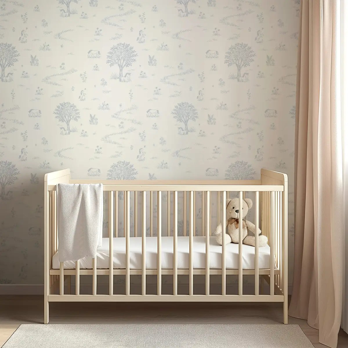 Locke Wallpaper - Unicorn Fields Line Drawing for Kids - by The Feral Flower - Loomwell Home Goods