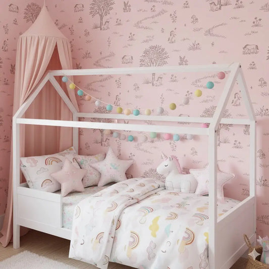 Locke Wallpaper - Unicorn Fields Line Drawing for Kids - by The Feral Flower - Loomwell Home Goods