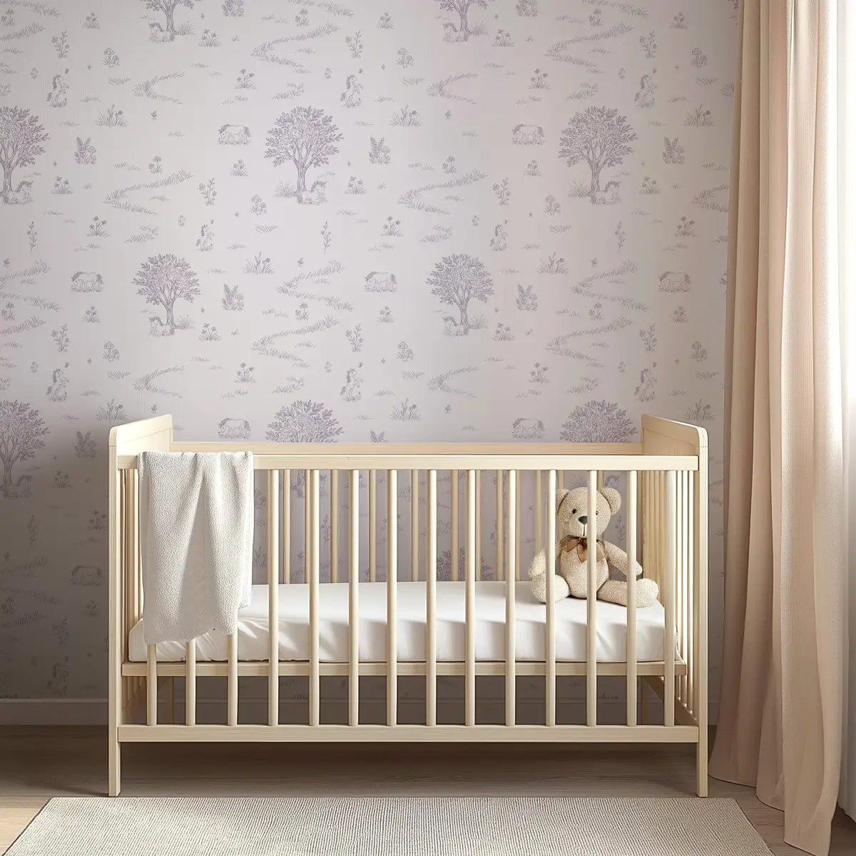 Locke Wallpaper - Unicorn Fields Line Drawing for Kids - by The Feral Flower - Loomwell Home Goods