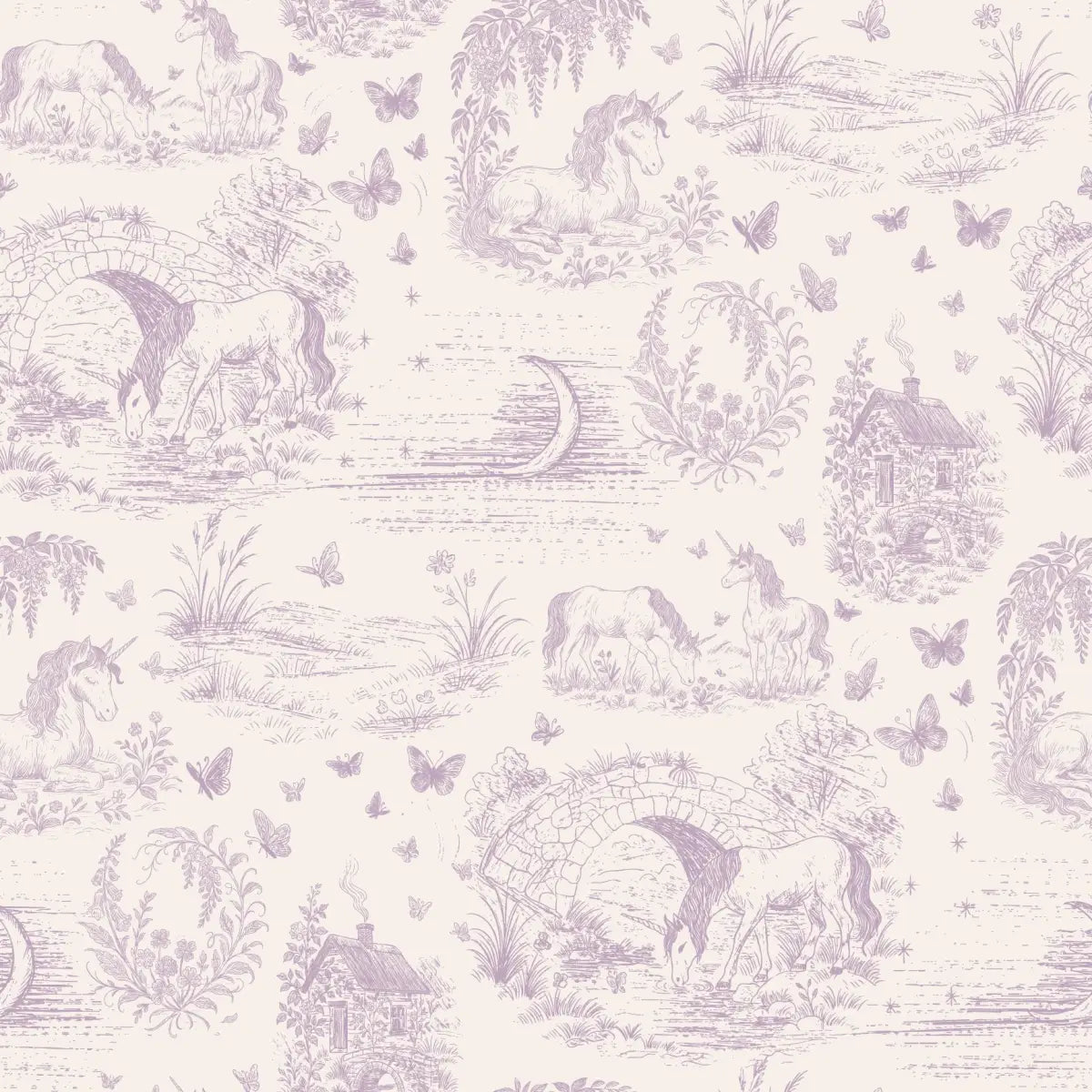 Locket Wallpaper - Unicorns for Kids - by The Feral Flower - Sample 1 foot by 1 foot / Lavender - Loomwell Home Goods